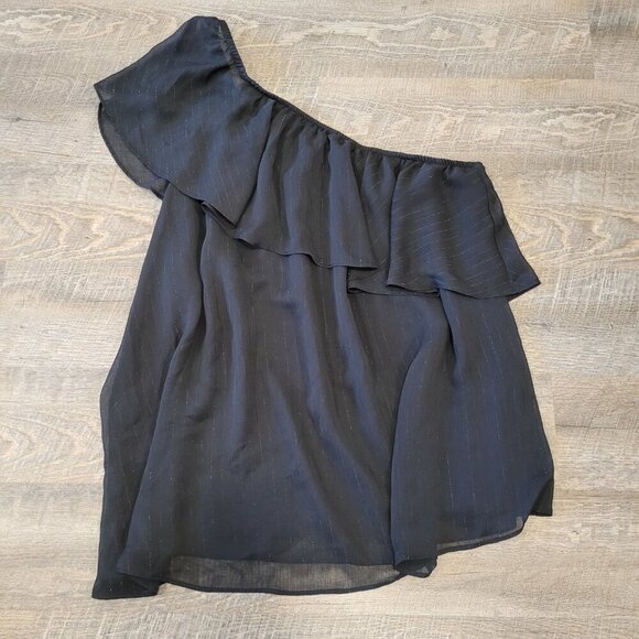 TORRID | One-Shoulder Ruffle Blouse - Crinkle Chiffon & Lurex Black Top | Sz. 4X - Picture 6 of 11